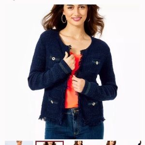 Lilly Pulitzer Beckington Blazer Cardigan, XXS, True Navy Metallic